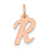 14k Rose Gold Script Letter R Pendant, Dainty Alphabet Charm for Women and Unisex Wear