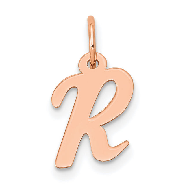14k Rose Gold Script Letter R Pendant, Dainty Alphabet Charm for Women and Unisex Wear