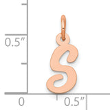 14k Rose Gold Script Initial S Pendant, Polished Cursive Letter Charm for Women