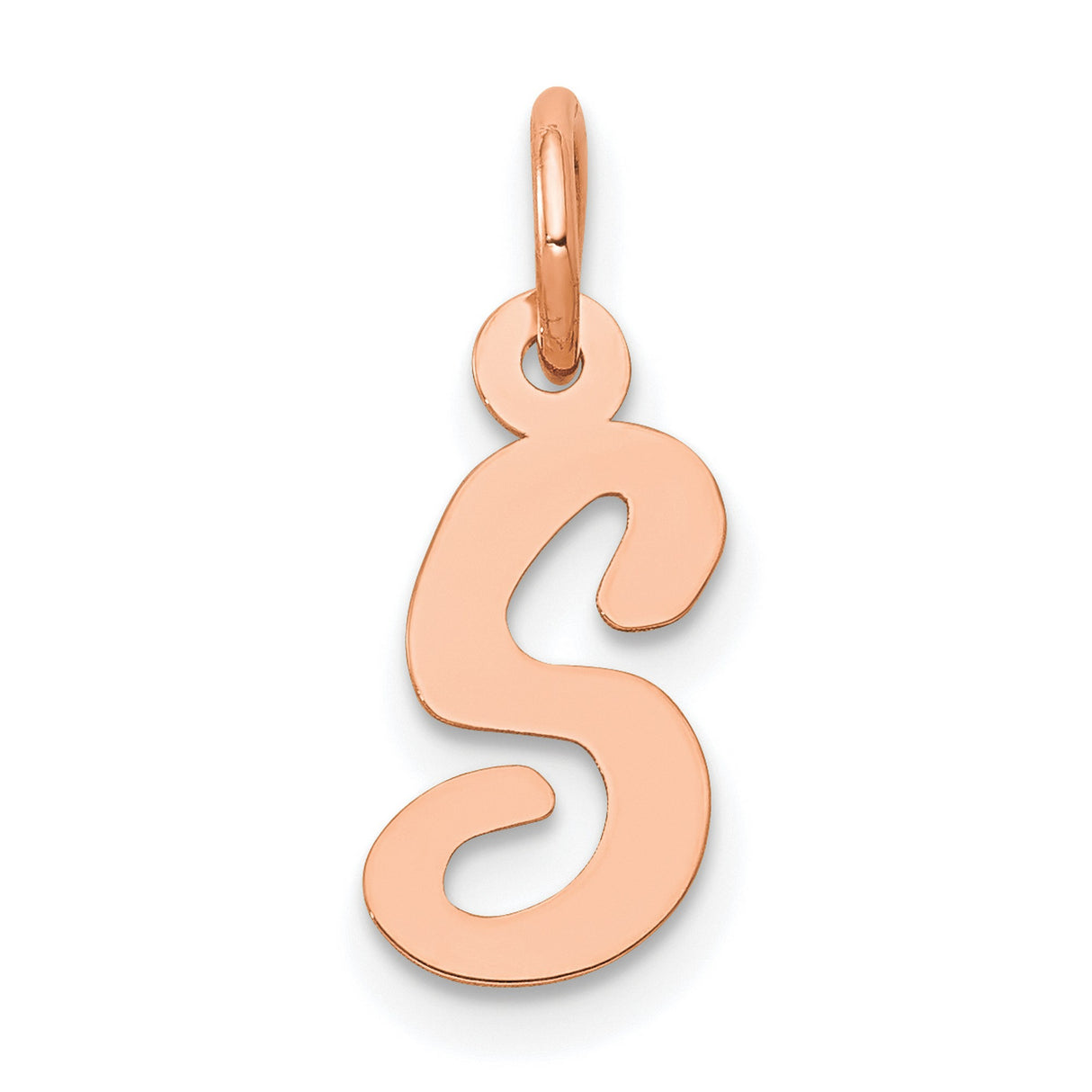 14k Rose Gold Script Initial S Pendant, Polished Cursive Letter Charm for Women