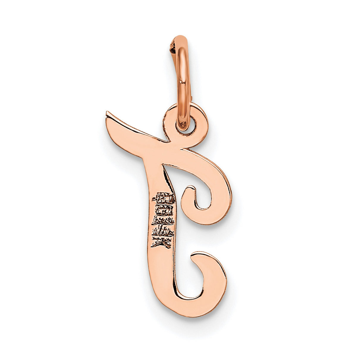 14k Rose Gold Script Initial Pendant Charm, Cursive Letter J, Polished Finish
