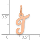 14k Rose Gold Script Initial Pendant Charm, Cursive Letter J, Polished Finish