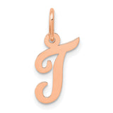 14k Rose Gold Script Initial Pendant Charm, Cursive Letter J, Polished Finish