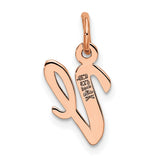 14k Rose Gold Script V Pendant Charm, Cursive Letter Jewelry for Women