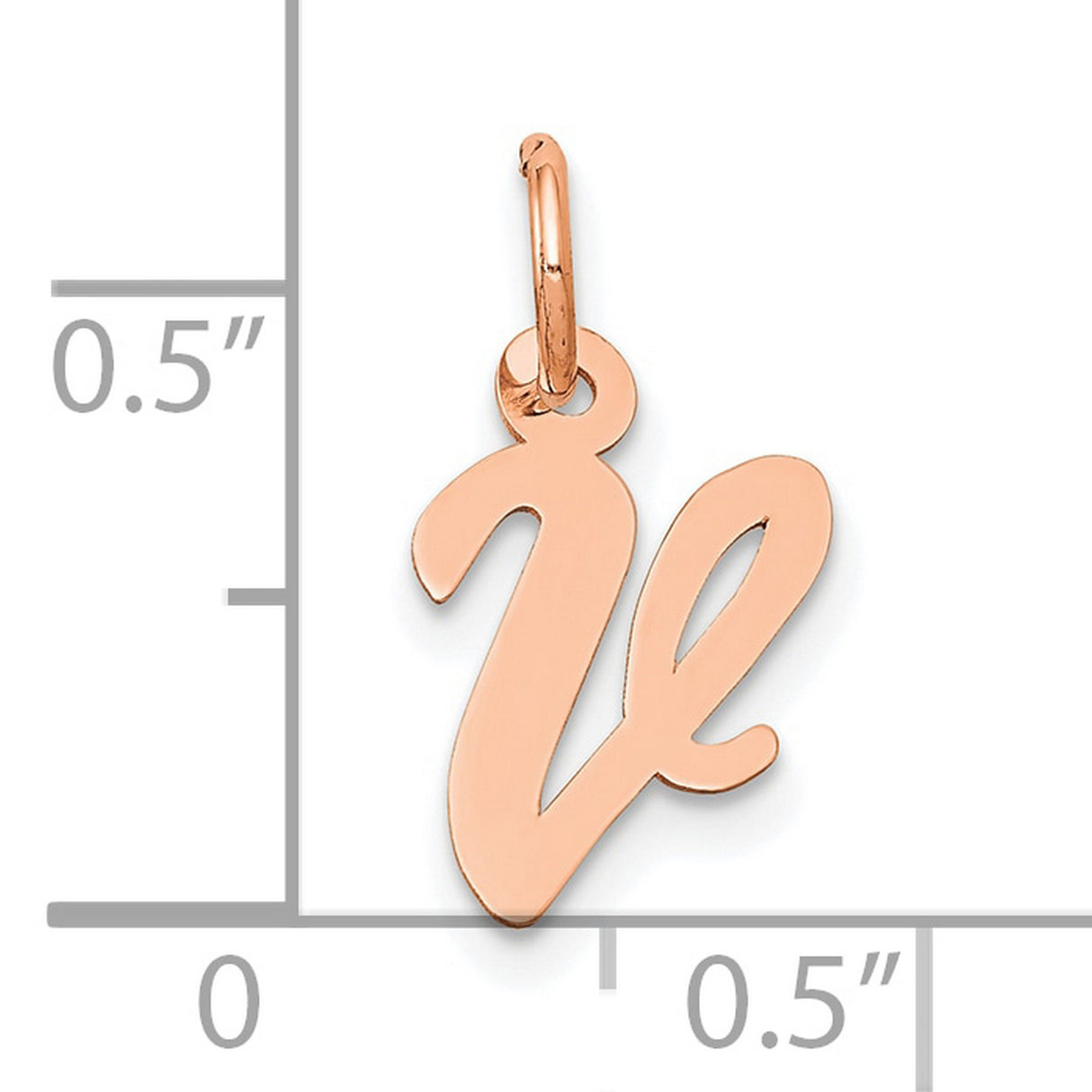 14k Rose Gold Script V Pendant Charm, Cursive Letter Jewelry for Women