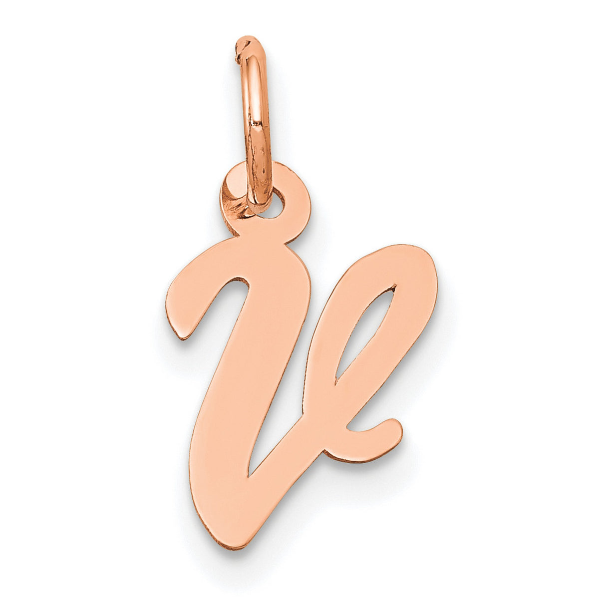 14k Rose Gold Script V Pendant Charm, Cursive Letter Jewelry for Women