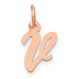 14k Rose Gold Script V Pendant Charm, Cursive Letter Jewelry for Women