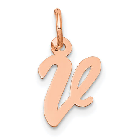 14k Rose Gold Script V Pendant Charm, Cursive Letter Jewelry for Women