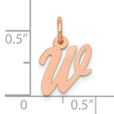 14k Rose Gold Script W Pendant Charm, Polished Cursive Initial Jewelry for Women