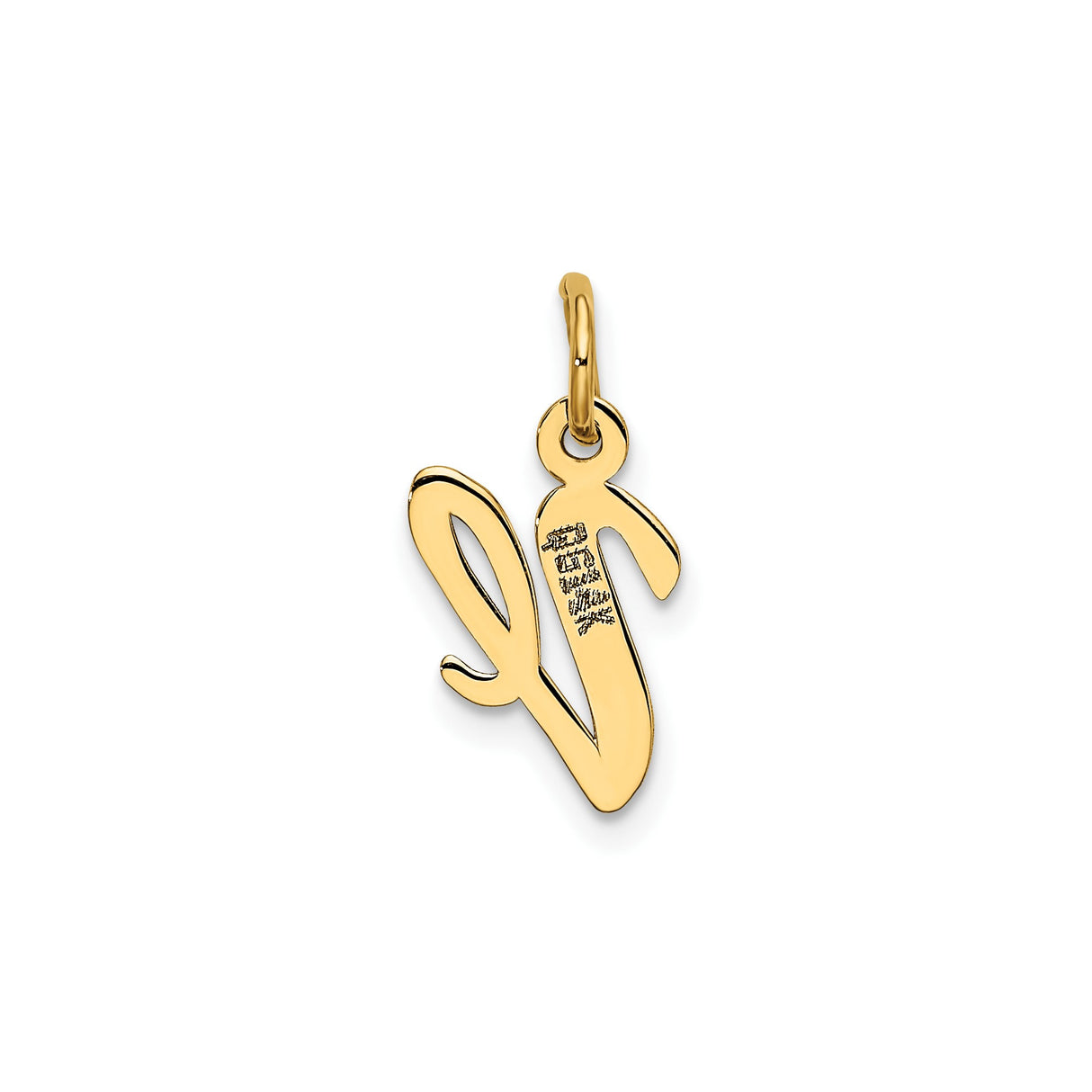 14k Yellow Gold Script Initial V Pendant, Polished Cursive Letter Charm for Women