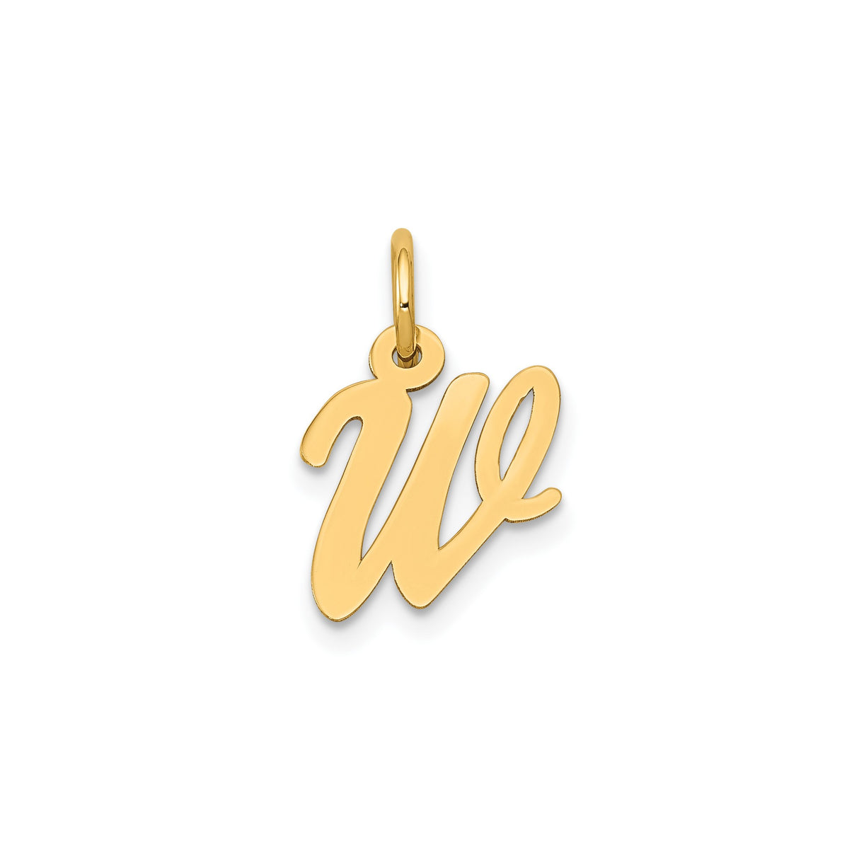 14k Yellow Gold Script Initial W Pendant, Polished Cursive Letter Charm for Women