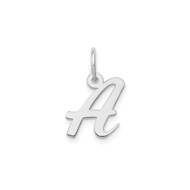 14k White Gold Script Letter A Pendant Charm, Polished Alphabet Initial Design for Women