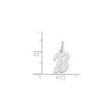 14k White Gold Script Letter B Pendant Charm, Polished Initial Jewelry for Women