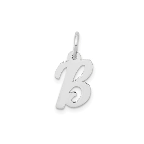 14k White Gold Script Letter B Pendant Charm, Polished Initial Jewelry for Women