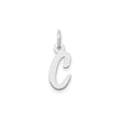 14k White Gold Letter C Pendant Charm, Polished Script Initial Monogram for Women