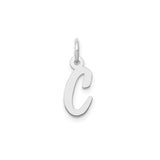 14k White Gold Letter C Pendant Charm, Polished Script Initial Monogram for Women