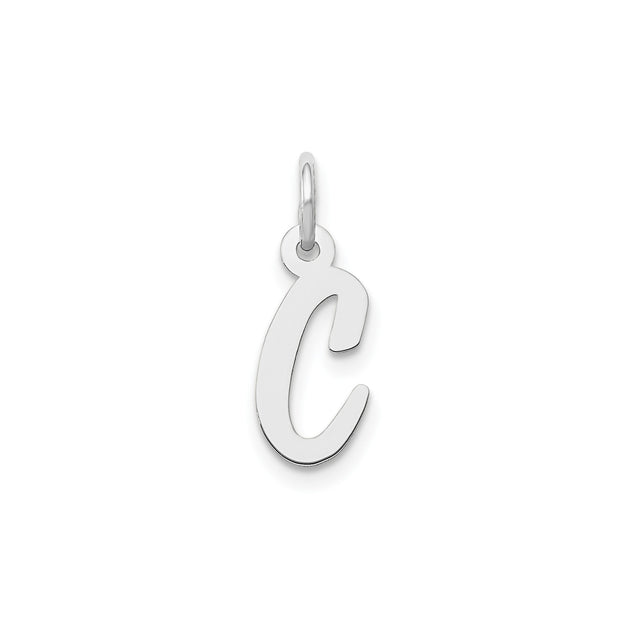 14k White Gold Letter C Pendant Charm, Polished Script Initial Monogram for Women