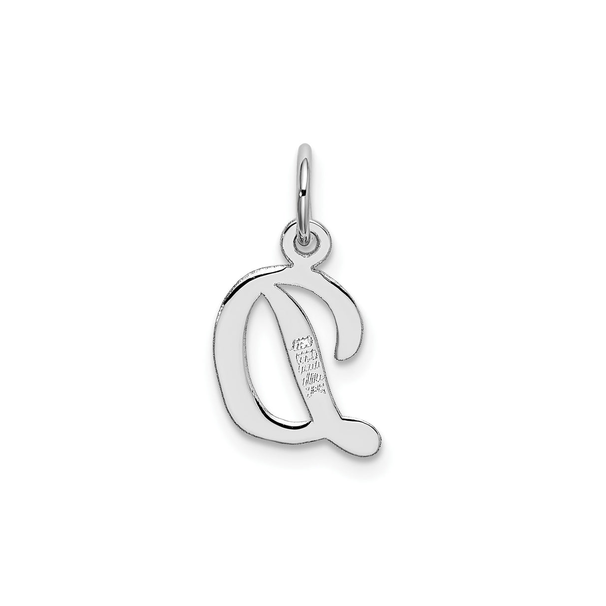 14k White Gold Script Letter D Pendant, Polished Initial Charm with Flat Finish