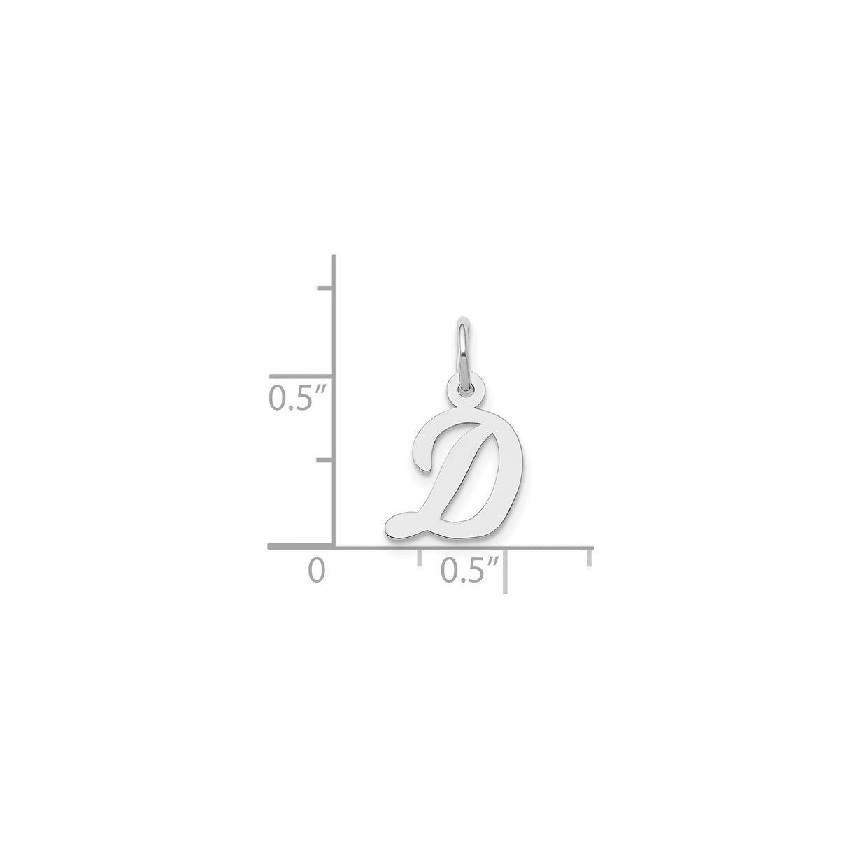 14k White Gold Script Letter D Pendant, Polished Initial Charm with Flat Finish