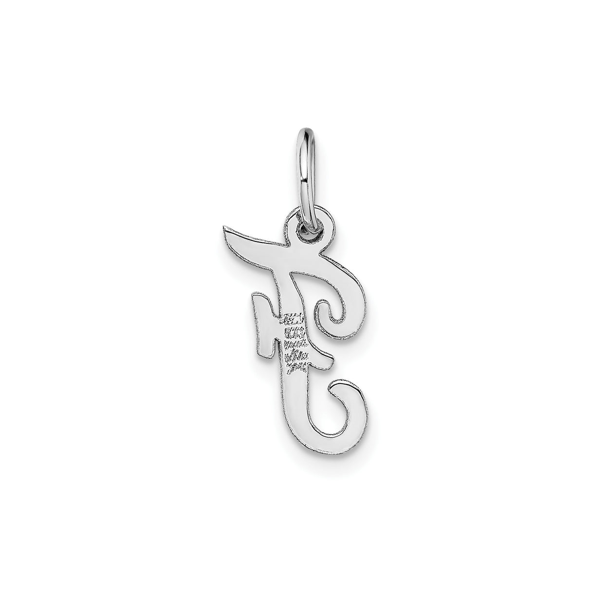 14k White Gold Initial F Pendant, Polished Script Letter Charm for Women