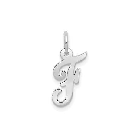 14k White Gold Initial F Pendant, Polished Script Letter Charm for Women