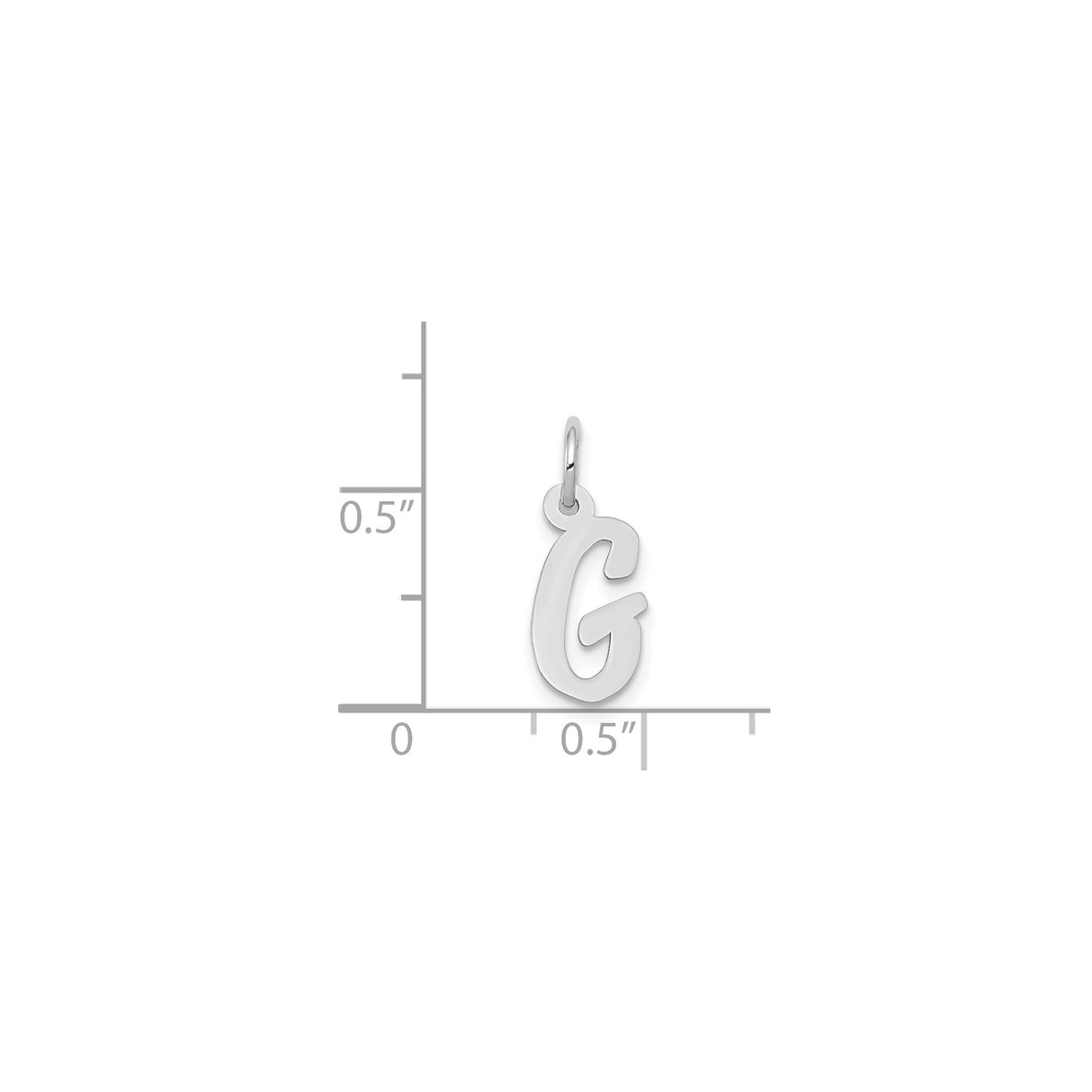 14k White Gold Script G Initial Pendant, Polished Uppercase Letter Charm for Women or Unisex Wear