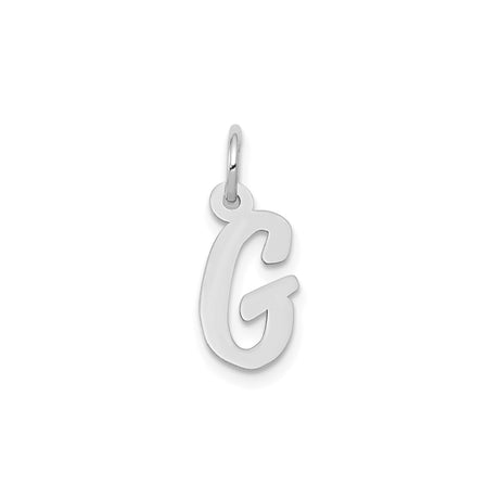 14k White Gold Script G Initial Pendant, Polished Uppercase Letter Charm for Women or Unisex Wear