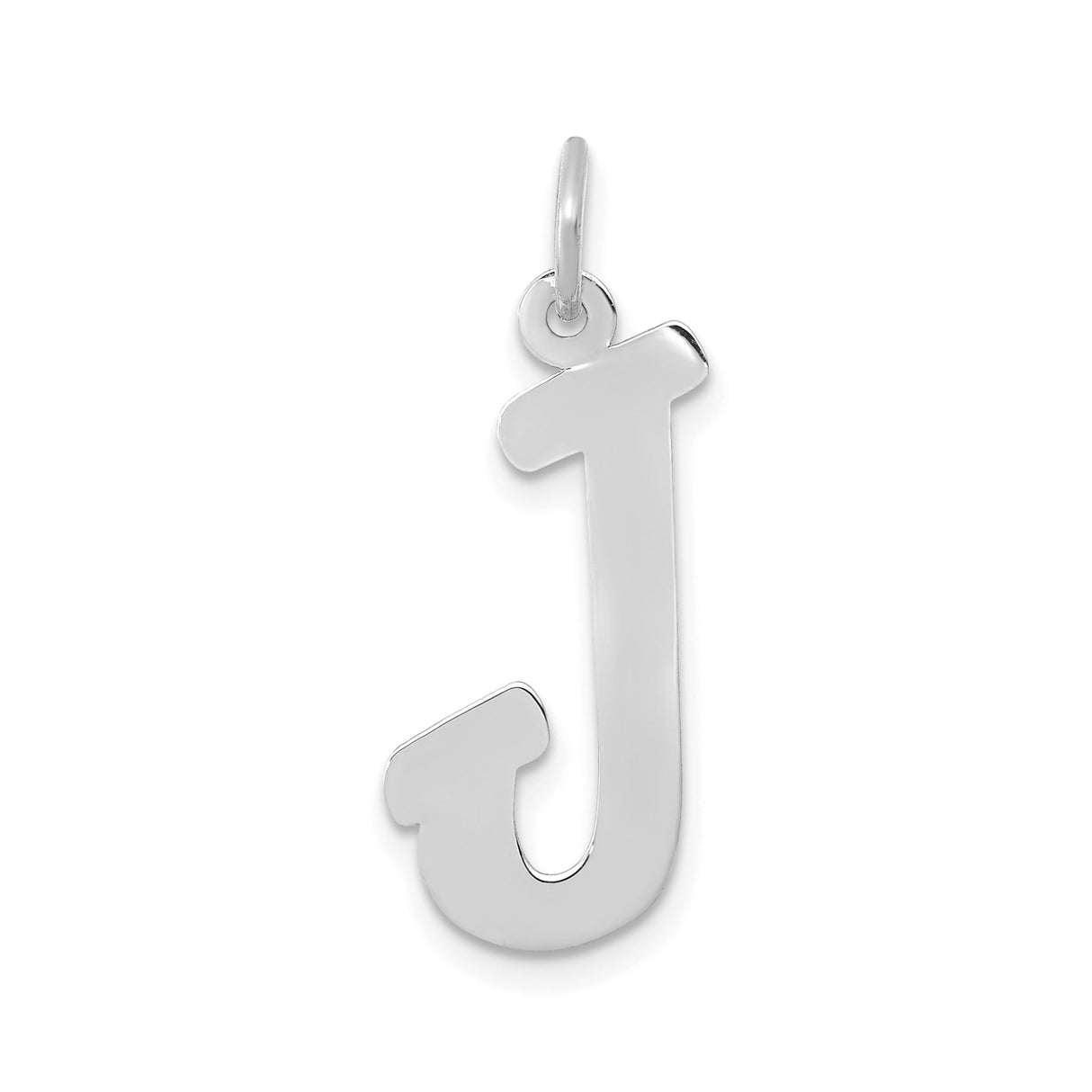 14k White Gold Initial Pendant, Script Letter J Charm, Flat Uppercase Design