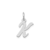 14k White Gold Script Initial Pendant K, Polished Cursive Letter Charm for Women