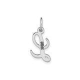14k White Gold Script Initial Pendant Charm, Cursive Letter L Monogram Design