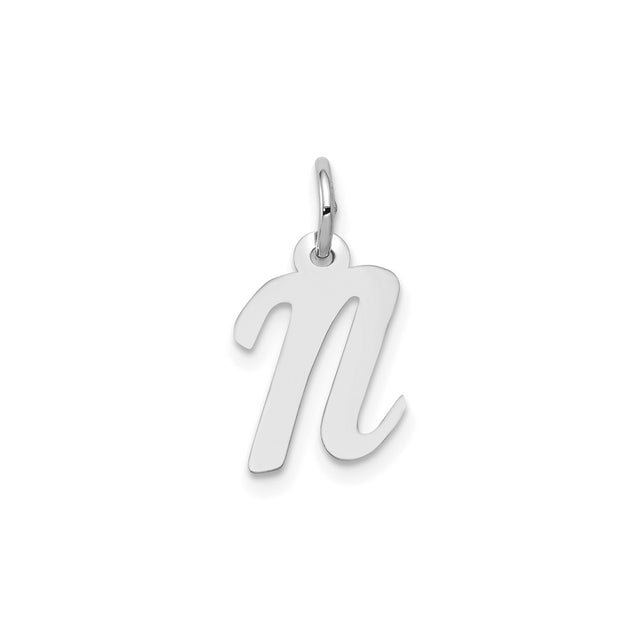 14k White Gold Initial N Pendant Charm with Polished Script Letter Design for Women