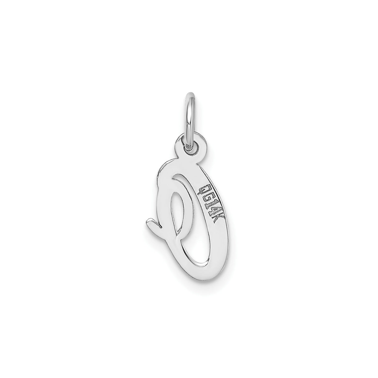 14k White Gold Initial Q Pendant, Polished Script Letter Charm, Personalized Alphabet Jewelry for Women