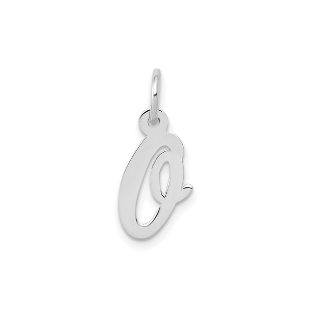 14k White Gold Initial Q Pendant, Polished Script Letter Charm, Personalized Alphabet Jewelry for Women