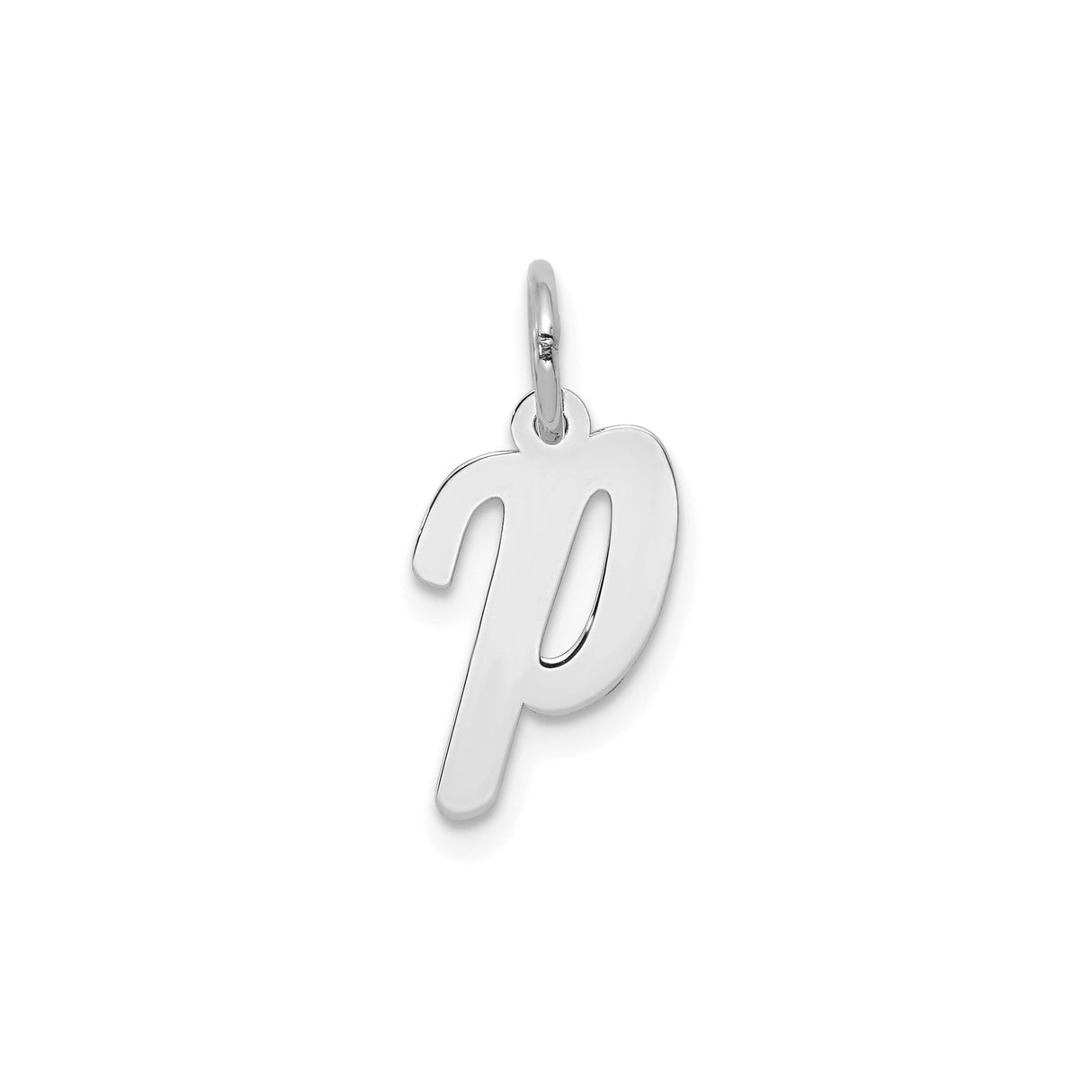 14k White Gold Letter P Pendant, Polished Lowercase Script Charm, Minimalist Jewelry for Women or Unisex