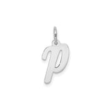 14k White Gold Letter P Pendant, Polished Lowercase Script Charm, Minimalist Jewelry for Women or Unisex