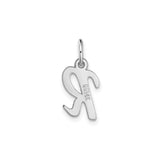 14k White Gold Initial R Pendant, Script Letter Charm in Polished Finish for Women