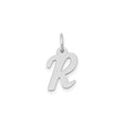 14k White Gold Initial R Pendant, Script Letter Charm in Polished Finish for Women