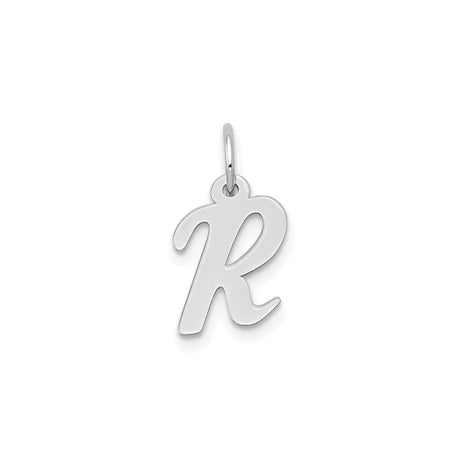 14k White Gold Initial R Pendant, Script Letter Charm in Polished Finish for Women
