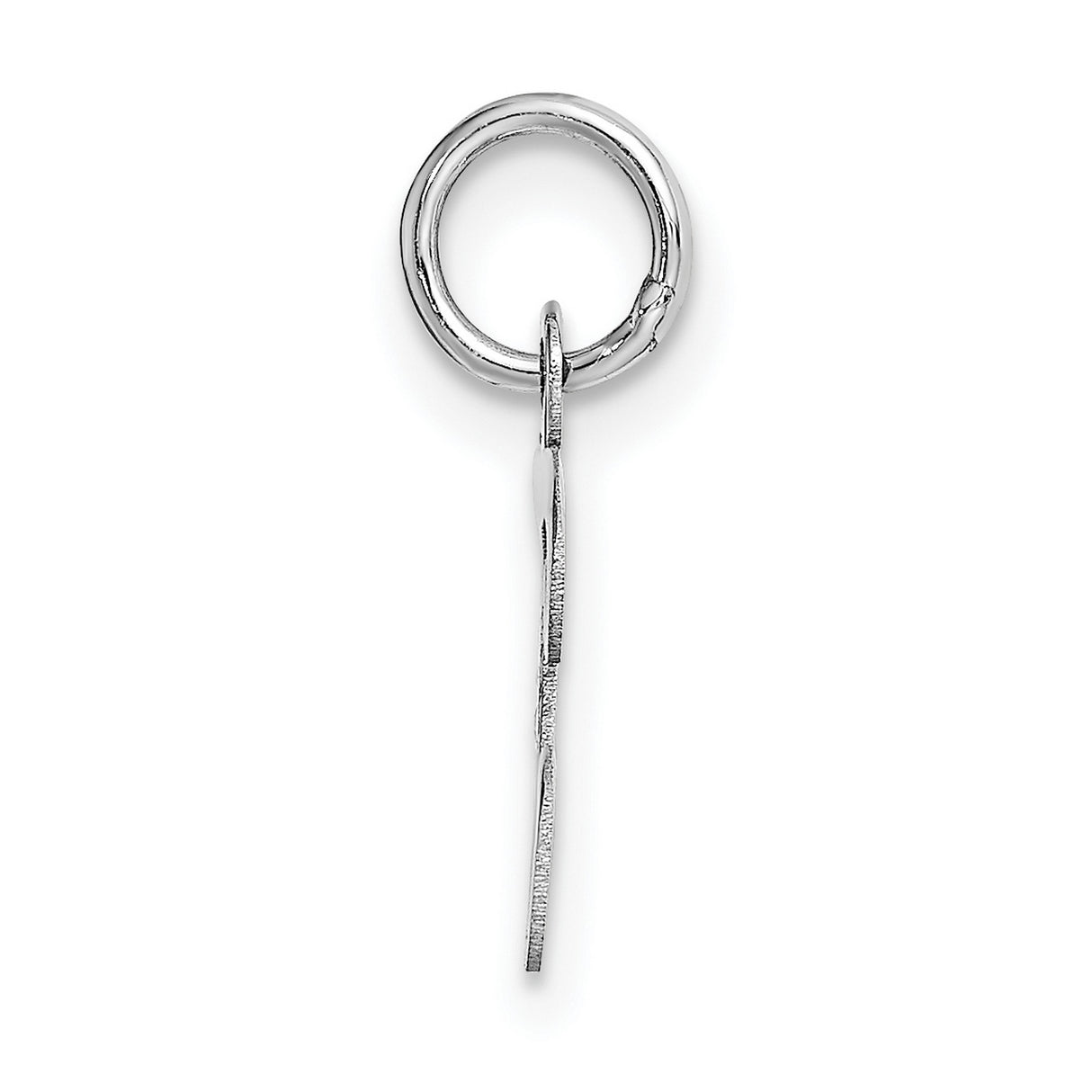 Small Polished Flat Script Upper Case Letter T Initial Charm Pendant in Real 14k White Gold