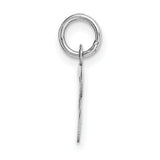Small Polished Flat Script Upper Case Letter T Initial Charm Pendant in Real 14k White Gold