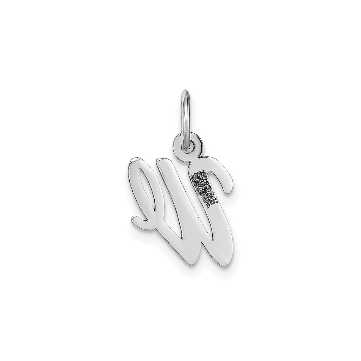 14k White Gold Initial W Pendant, Script Letter Charm, Polished Cursive Monogram Jewelry