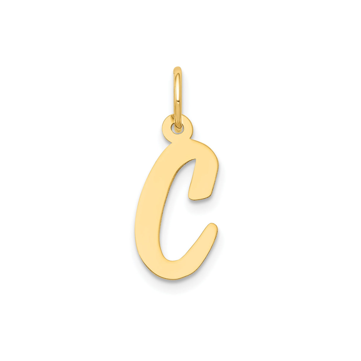 14k Yellow Gold Script Letter C Pendant Charm, Polished Initial Monogram Jewelry for Women