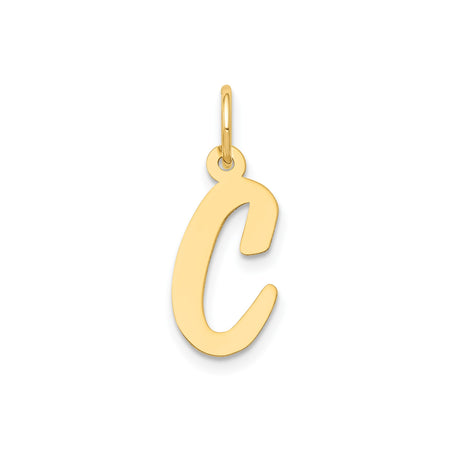14k Yellow Gold Script Letter C Pendant Charm, Polished Initial Monogram Jewelry for Women