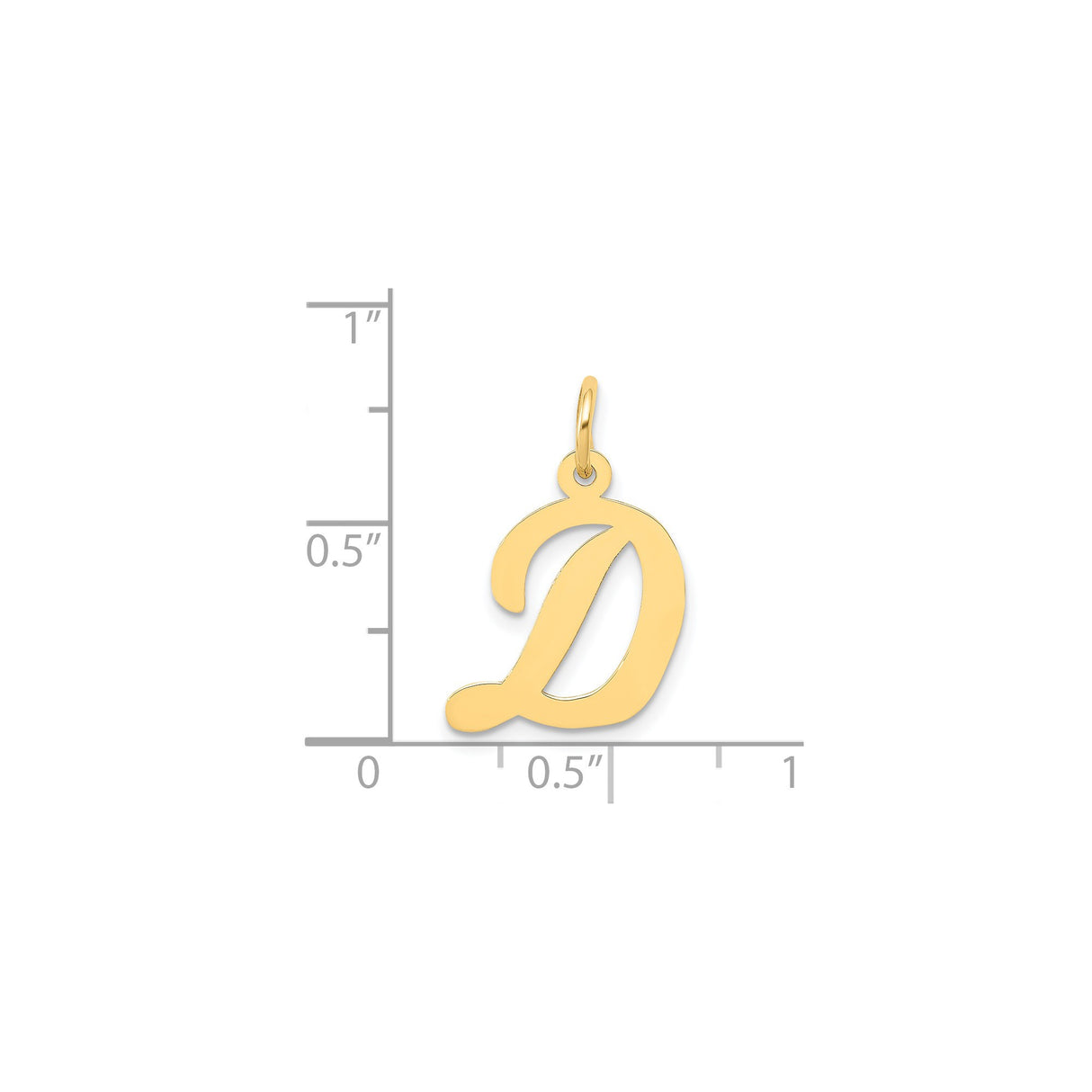 14k Yellow Gold Script D Pendant, Polished Cursive Letter Charm for Women