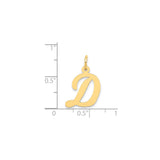 14k Yellow Gold Script D Pendant, Polished Cursive Letter Charm for Women