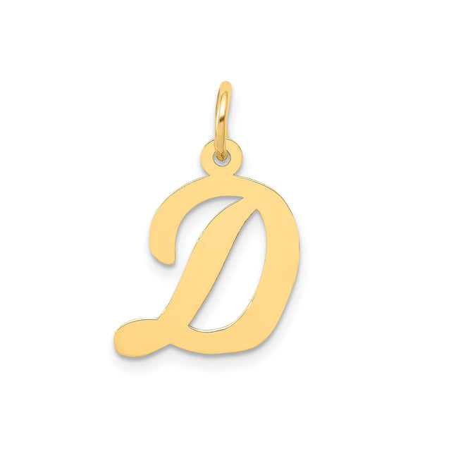 14k Yellow Gold Script D Pendant, Polished Cursive Letter Charm for Women