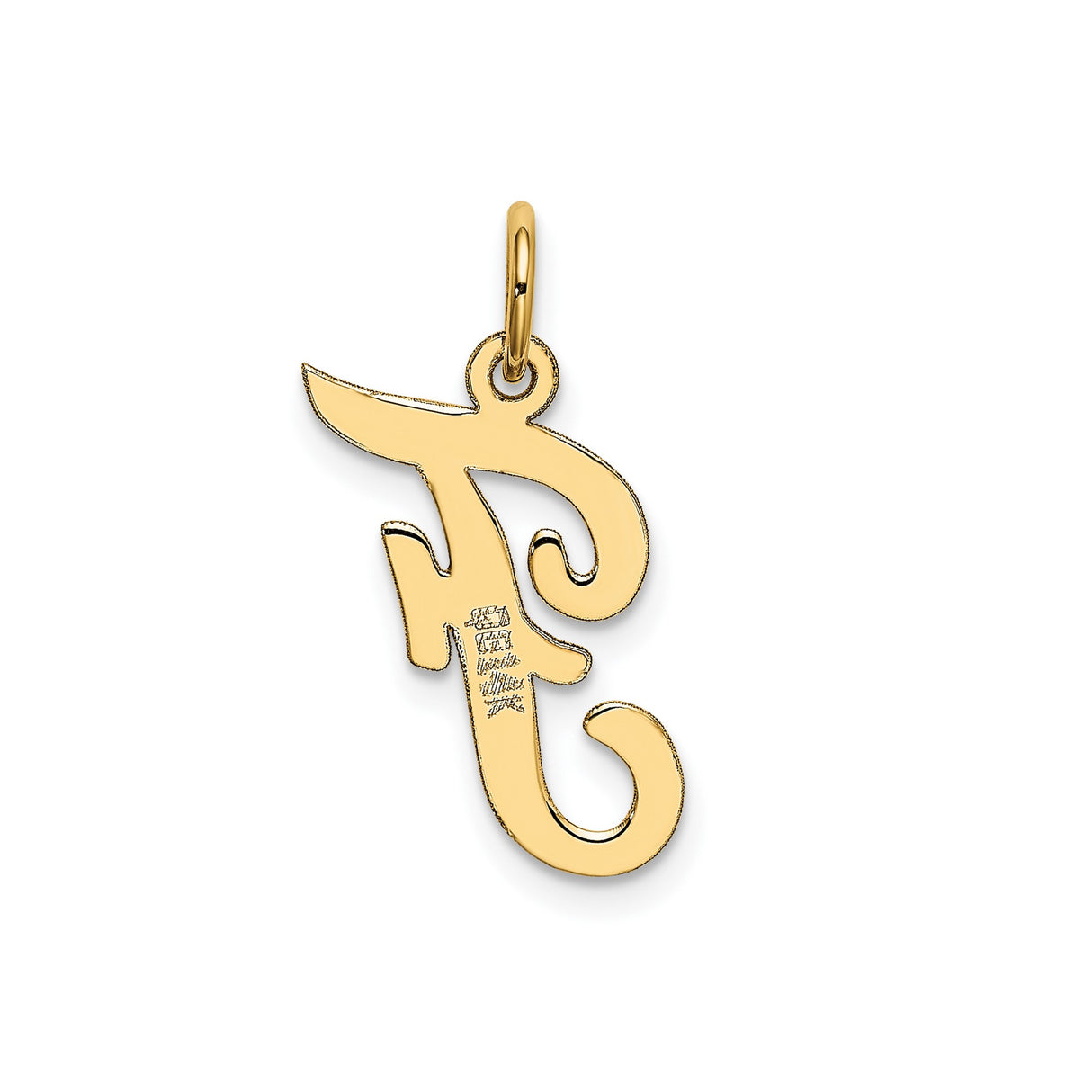 14k Yellow Gold Script Letter F Pendant, Polished Cursive Initial Charm for Women