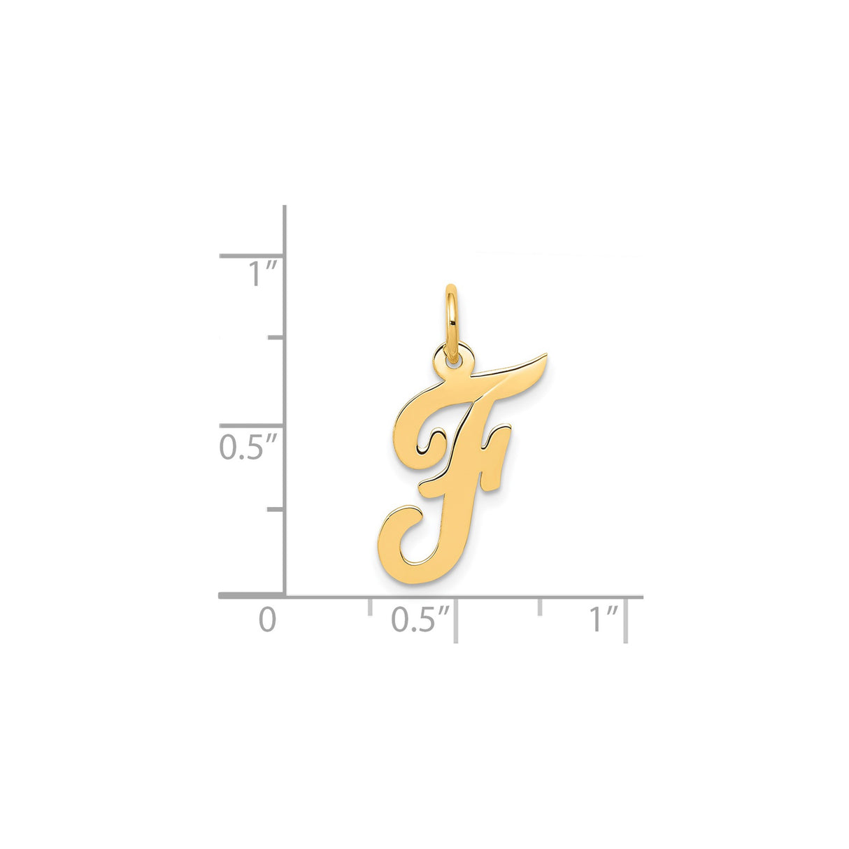 14k Yellow Gold Script Letter F Pendant, Polished Cursive Initial Charm for Women