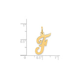 14k Yellow Gold Script Letter F Pendant, Polished Cursive Initial Charm for Women