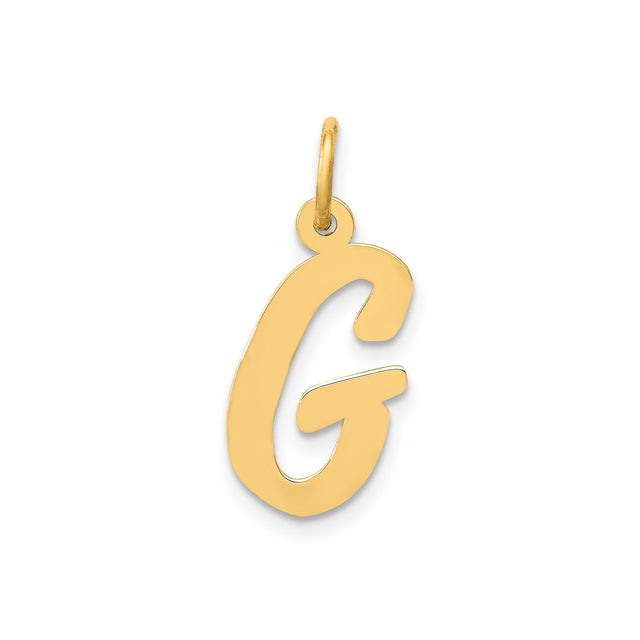 14k Yellow Gold Script Letter G Pendant, Polished Cursive Uppercase Initial Charm